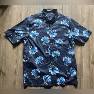 100% Organic Cotton Good Man On-Point Woven Shirt- Navy Painted Peony size XL